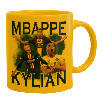 Kylian Mbappé, Ceramic coffee mug yellow, 330ml (1pcs)