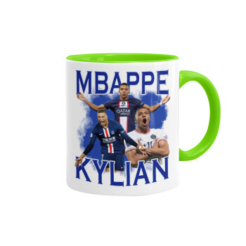 Kylian Mbappé, Mug colored light green, ceramic, 330ml