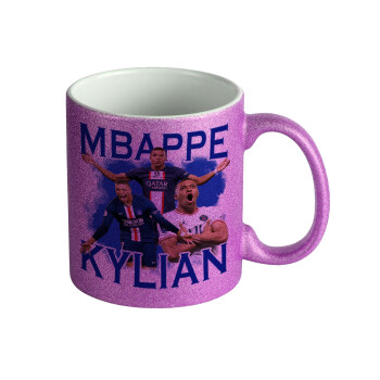 Kylian mbappe, Κούπα Μωβ Glitter που γυαλίζει, κεραμική, 330ml