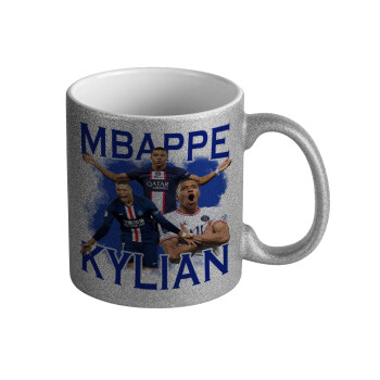 Kylian Mbappé, Κούπα Ασημένια Glitter που γυαλίζει, κεραμική, 330ml