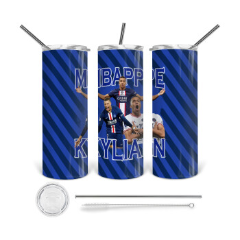 Kylian Mbappé, 360 Eco friendly stainless steel tumbler 600ml, with metal straw & cleaning brush