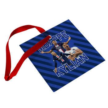 Kylian Mbappé, Christmas ornament, glass square ornament 9x9cm