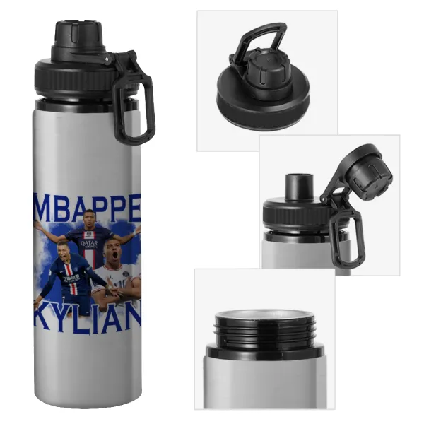 Kylian mbappe — Μεταλλικό παγούρι νερού με καπάκι ασφαλείας, αλουμινίου 850ml