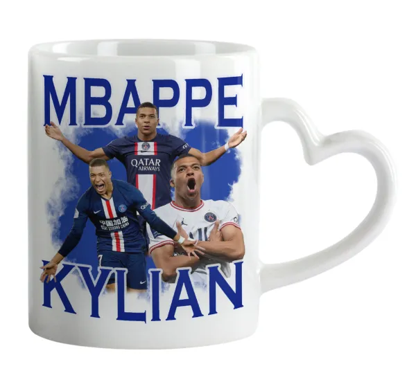 Kylian Mbappé — Mug heart handle, ceramic, 330ml