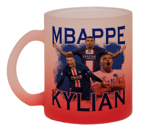 Kylian mbappe — Κούπα γυάλινη δίχρωμη με βάση το κόκκινο ματ, 330ml