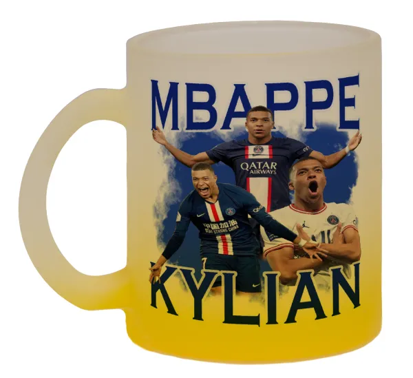 Kylian mbappe — Κούπα γυάλινη δίχρωμη με βάση το κίτρινο ματ, 330ml