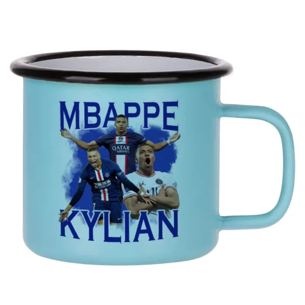 Kylian mbappe — Κούπα Μεταλλική εμαγιέ ΜΑΤ σιέλ 360ml