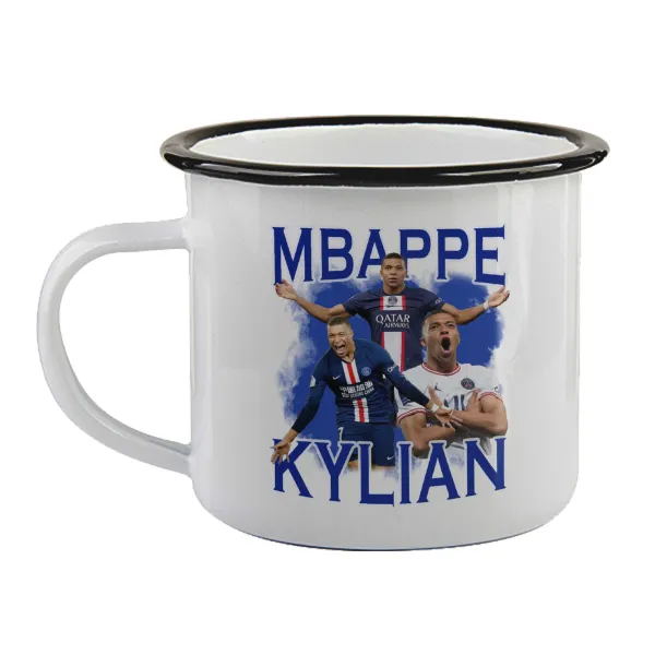Kylian Mbappé — Enamel mug with black rim, 360ml