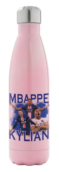 Kylian Mbappé — Metal mug thermos Pink Iridiscent (Stainless steel), double wall, 500ml