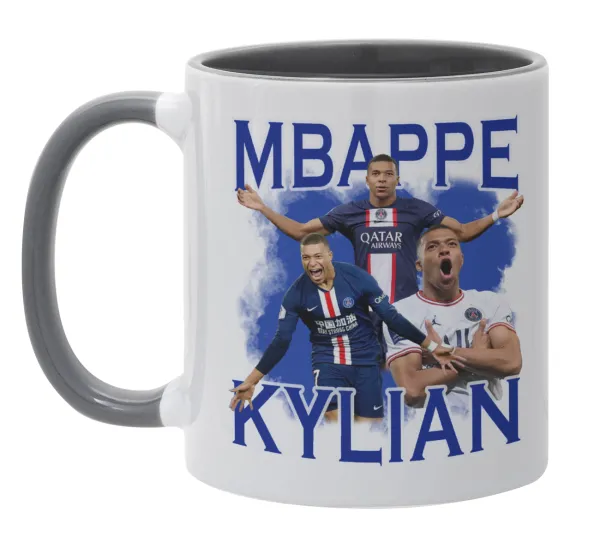 Kylian mbappe — Κούπα χρωματιστή γκρι, κεραμική, 330ml