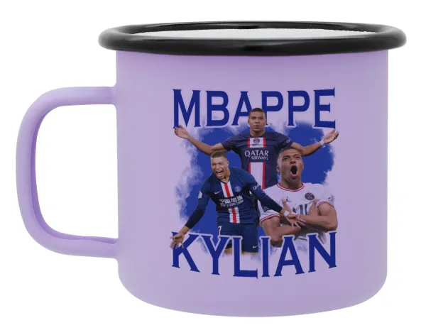 Kylian Mbappé — Metal enamel mug, matte light pastel purple, 360ml