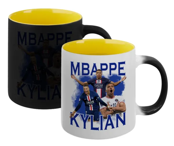 Kylian mbappe — Κούπα Μαγική εσωτερικό κίτρινη, κεραμική 330ml που αλλάζει χρώμα με το ζεστό ρόφημα