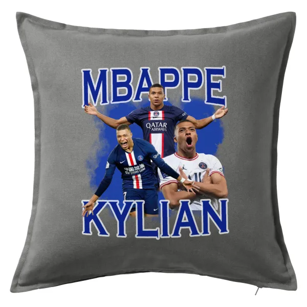 Kylian mbappe — Μαξιλάρι καναπέ Γκρι 100% βαμβάκι, περιέχεται το γέμισμα (50x50cm)