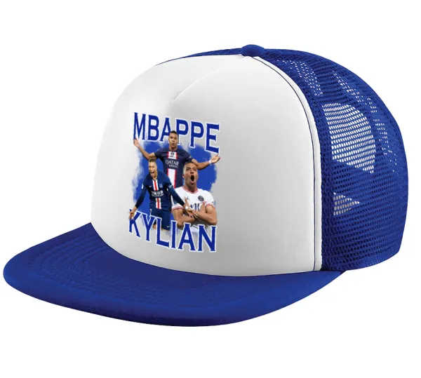 Kylian mbappe — Καπέλο παιδικό Soft Trucker με Δίχτυ ΜΠΛΕ/ΛΕΥΚΟ (POLYESTER, ΠΑΙΔΙΚΟ, ONE SIZE)
