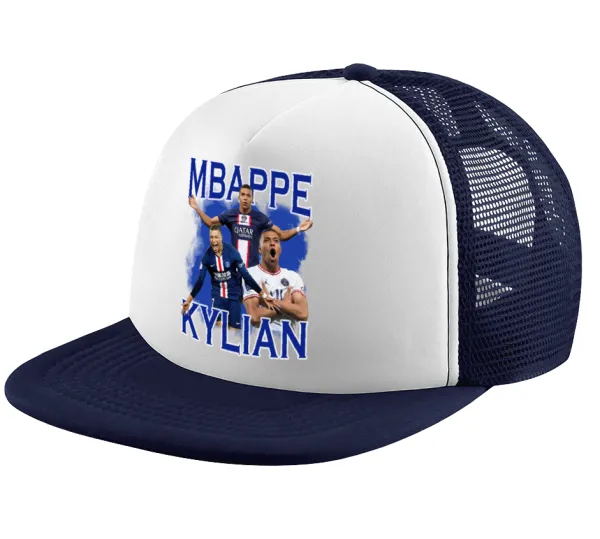 Kylian Mbappé — Adult Soft Trucker Hat with Dark Blue/White Mesh (POLYESTER, ADULT, UNISEX, ONE SIZE)