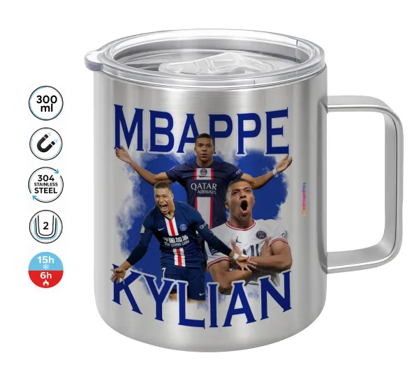 Kylian Mbappé — Double-walled stainless steel mug 300ml with temperature-retaining lid