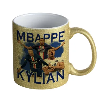 Kylian mbappe, Κούπα Χρυσή Glitter που γυαλίζει, κεραμική, 330ml