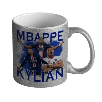 Kylian mbappe, Κούπα Ασημένια Glitter που γυαλίζει, κεραμική, 330ml
