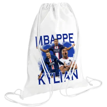 Kylian mbappe, Τσάντα πλάτης πουγκί GYMBAG λευκή (28x40cm)