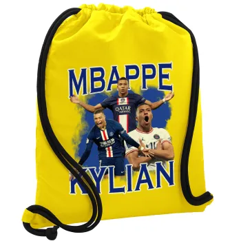Kylian Mbappé, Backpack pouch GYMBAG Yellow, with pocket (40x48cm) & thick cords