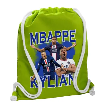 Kylian Mbappé, Backpack bag GYMBAG LIME GREEN, with pocket (40x48cm) & thick cords