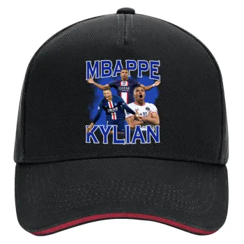 Kylian Mbappé, DRILL Adult Ultimate Hat BLACK/RED, (100% COTTON, ADULT, UNISEX, ONE SIZE)