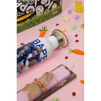 Kylian mbappe, Πασχαλινή Λαμπάδα με παγούρι μεταλλικό (620ml, stainless steel) & κερί αρωματικό πλακέ (30cm) (ΡΟΖ)