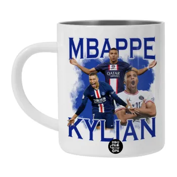 Kylian mbappe, Λευκή Ανοξείδωτη Μεταλλική Κούπα 450ml - Διπλού Τοιχώματος 