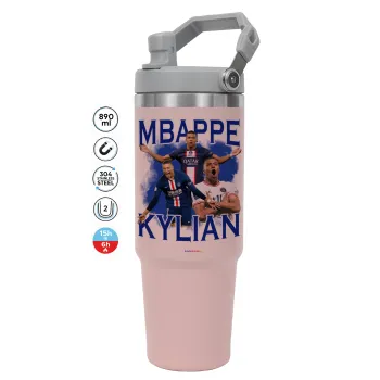 Kylian Mbappé, Pink color, 890ml (30oz) stainless Steel Tumbler with Handle