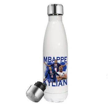 Kylian Mbappé, Metal mug thermos White (Stainless steel), double wall, 500ml