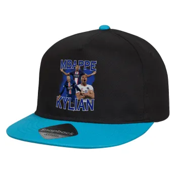 Kylian Mbappé, Child's Flat Snapback Hat, Black/Blue (100% COTTON, CHILD, UNISEX, ONE SIZE)