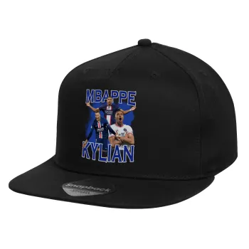 Kylian mbappe, Καπέλο παιδικό Flat Snapback, Μαύρο (100% ΒΑΜΒΑΚΕΡΟ, ΠΑΙΔΙΚΟ, UNISEX, ONE SIZE)
