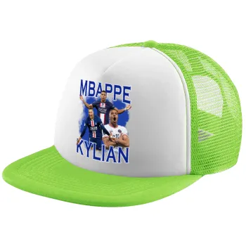 Kylian Mbappé, Adult Soft Trucker Hat with Mesh GREEN/WHITE (POLYESTER, ADULT, ONE SIZE)