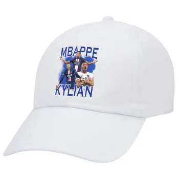 Kylian Mbappé, Adult Baseball Cap White 5-panel (POLYESTER, ADULT, UNISEX, ONE SIZE)