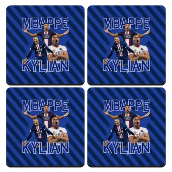 Kylian Mbappé, ΣΕΤ 4 Σουβέρ ξύλινα τετράγωνα (9cm)