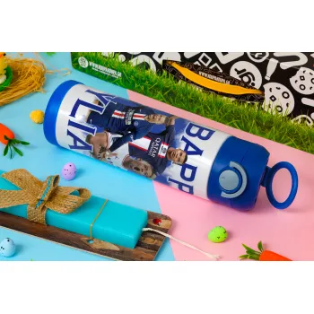 Kylian Mbappé, Easter candle, Childrens hot water bottle, stainless steel, with safety straw, BLUE (500ml)