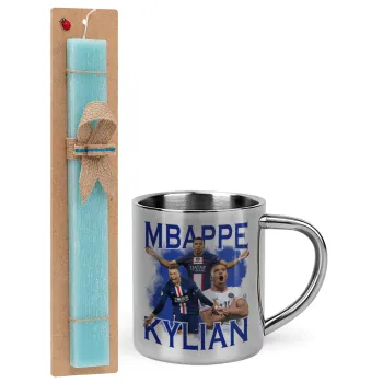 Kylian Mbappé, Easter Set, metallic thermal cup (300ml) & aromatic flat Easter candle (30cm) (TURQUOISE)