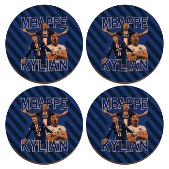 Kylian mbappe, ΣΕΤ x4 Σουβέρ ξύλινα στρογγυλά plywood (9cm)