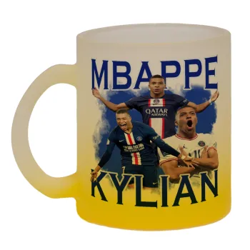 Kylian mbappe, Κούπα γυάλινη δίχρωμη με βάση το κίτρινο ματ, 330ml