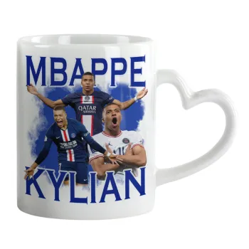 Kylian mbappe, Κούπα καρδιά χερούλι λευκή, κεραμική, 330ml