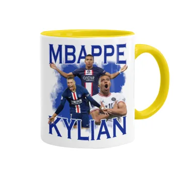 Kylian mbappe, Κούπα χρωματιστή κίτρινη, κεραμική, 330ml