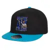 Child's Flat Snapback Hat, Black/Blue (100% COTTON, CHILD, UNISEX, ONE SIZE)