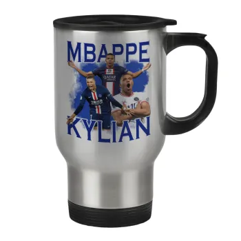 Kylian mbappe, Κούπα ταξιδιού ανοξείδωτη με καπάκι, διπλού τοιχώματος (θερμό) 450ml