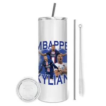 Kylian Mbappé, Tumbler stainless steel 600ml, with metal straw & cleaning brush