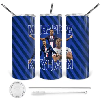 Kylian Mbappé, Tumbler stainless steel 600ml, with metal straw & cleaning brush