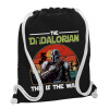 Backpack pouch GYMBAG Black, with pocket (40x48cm) & thick white cords