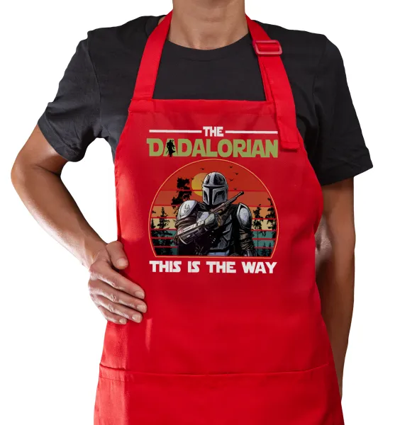 The Dadalorian — Red cooking apron with pockets (adult)