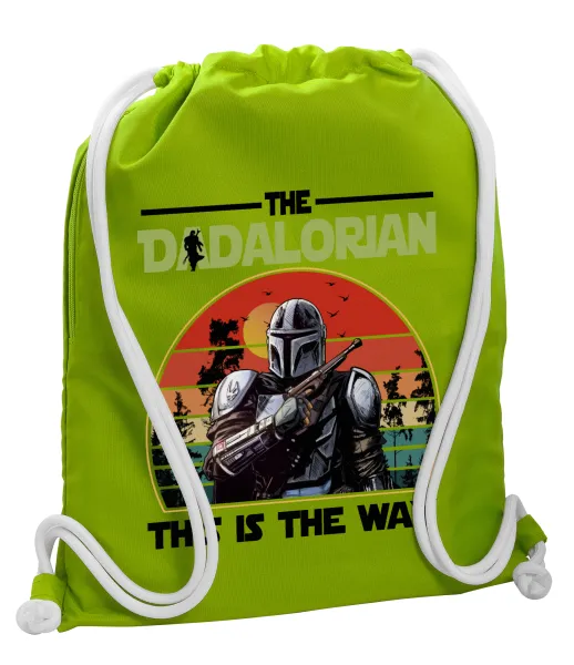 The Dadalorian — Backpack bag GYMBAG LIME GREEN, with pocket (40x48cm) & thick cords