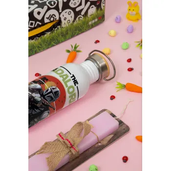 The Dadalorian, Πασχαλινή Λαμπάδα με παγούρι μεταλλικό (620ml, stainless steel) & κερί αρωματικό πλακέ (30cm) (ΡΟΖ)