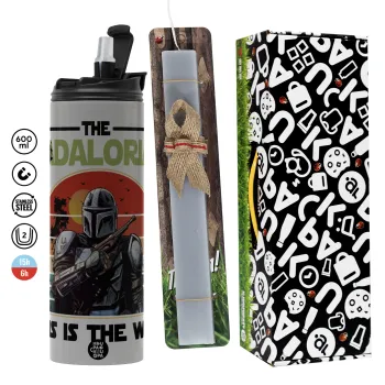 The Dadalorian, Πασχαλινή Λαμπάδα με Travel Tumbler θερμό (600ml, BPA free) & κερί αρωματικό πλακέ (30cm) (ΓΚΡΙ)